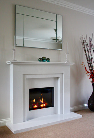 Blazes fire surrounds, gazco riva, gas fire, hall in the wall, white surround, modern