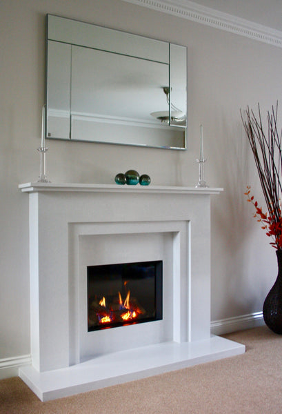 Blazes fire surrounds, gazco riva, gas fire, hall in the wall, white surround, modern 